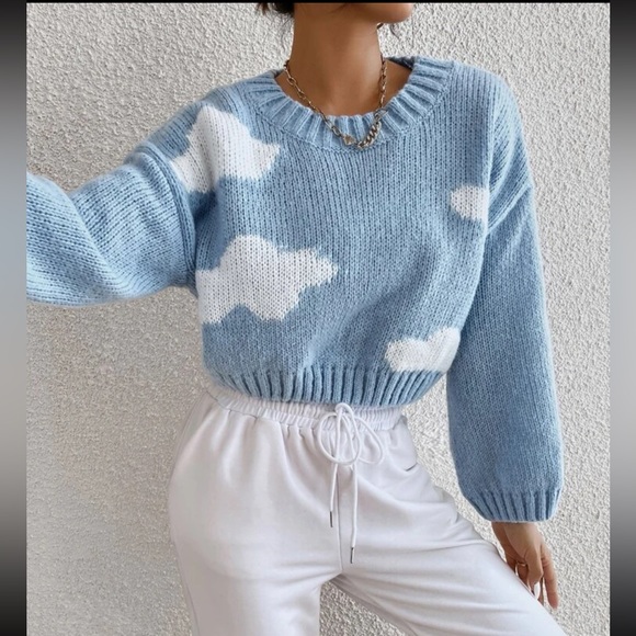 Cloud pattern Rib-Knit crop Sweater - Picture 3 of 4